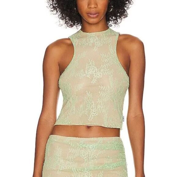 LOBA Revolve Teresa top green lace camisole racer back S - Picture 1 of 8